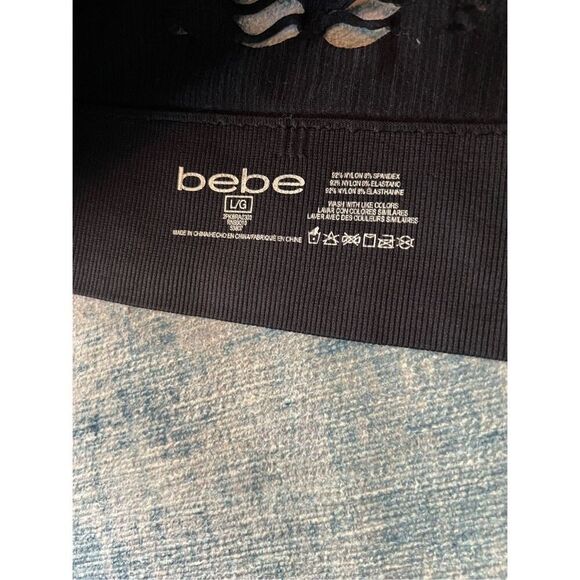 Bebe Black Ribbed Knit Athletic Sports Bra w Cut Outs Large - Picture 5 of 7